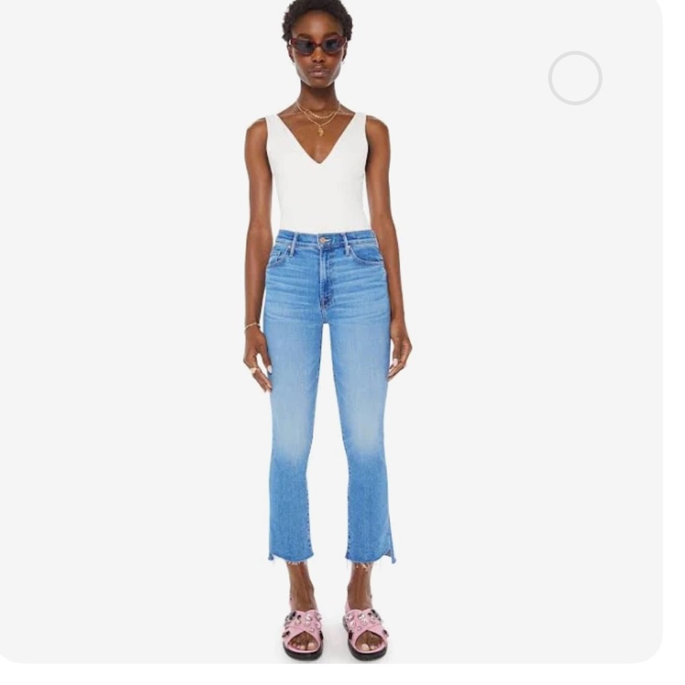 MOTHER The Insider Crop Step Fray Jeans Womens 25 Light Wash Raw Hem